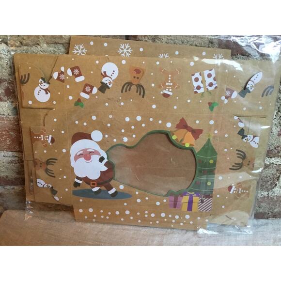 Christmas New Lot 12 Paper Kraft Cookie Boxes Gift Holiday Party with Window - Picture 2 of 2